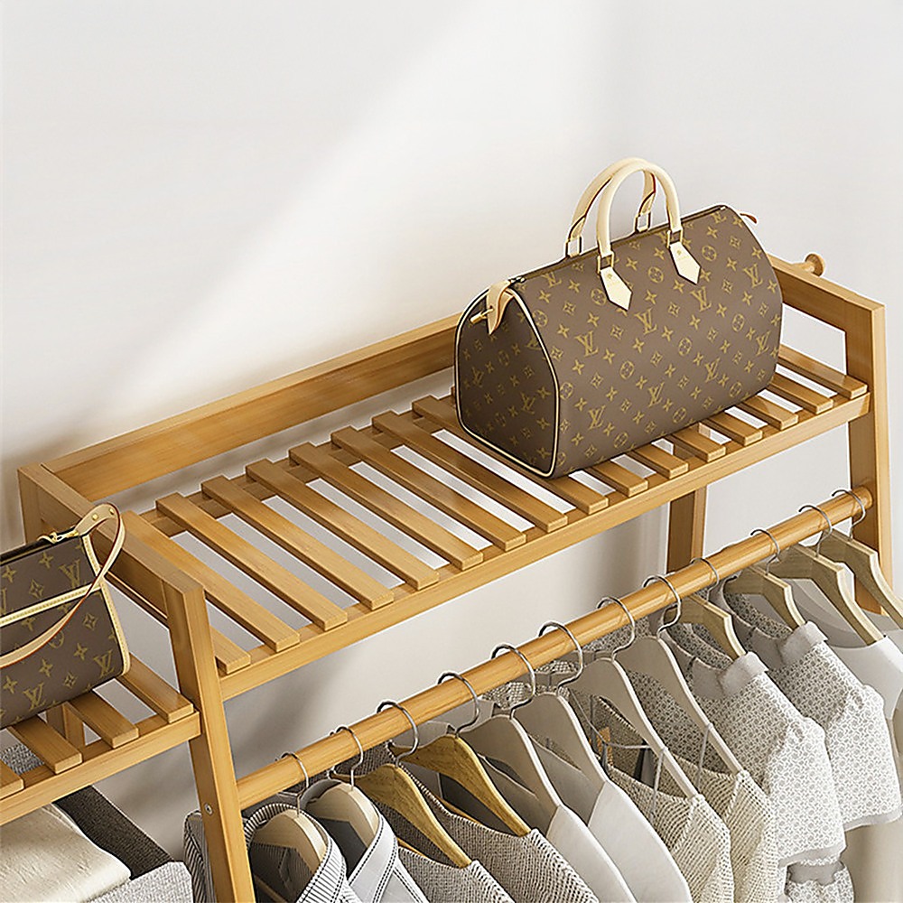 Portable Clothes Rack Coat Garment Stand Bamboo Rail Hanger Airer Closet โ image 5