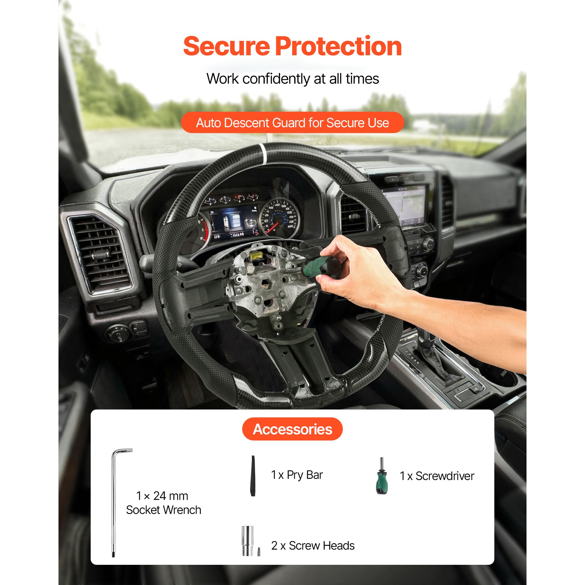 Steering Wheel for 2010-2014 Ford Mustang, Carbon Fiber Steering Wheel D-Shaped Flat-Bottom, Leather Grip with Non-Slip Texture & Precise Stitching โ image 6