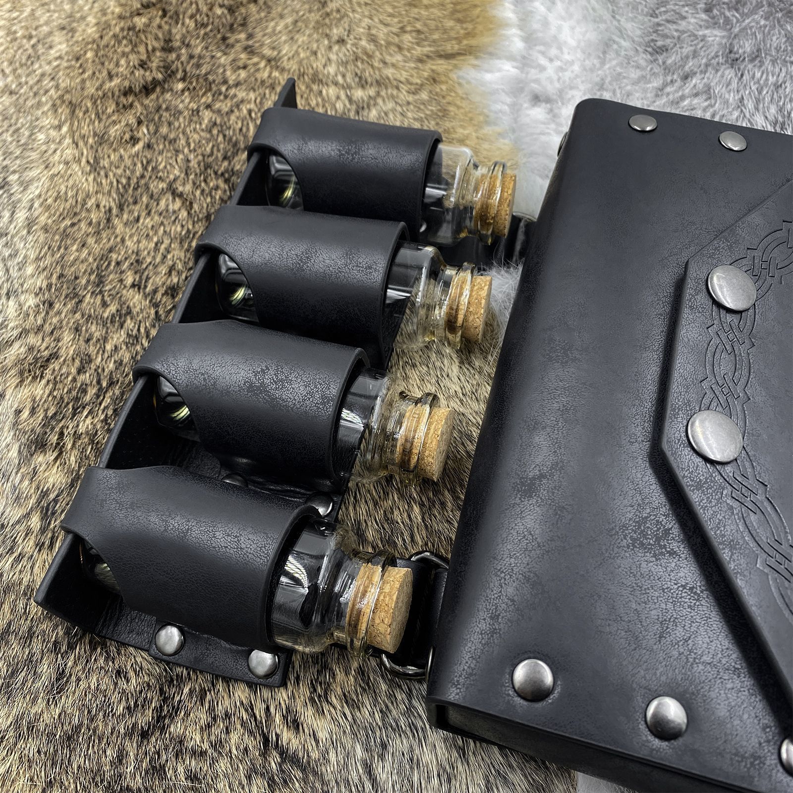 Medieval Alchemy Faux Leather Belt Bag with 4 Cork Potion Vials, Fantasy Wizard Waist Pouch Side Pack (Black A) โ image 2