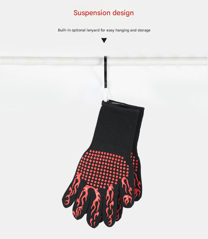 Blue Flame Pattern Extreme Heat Resistant BBQ Gloves - 500°C Flame Design Oven Gloves with Non-Slip Silicone Grip — image 4