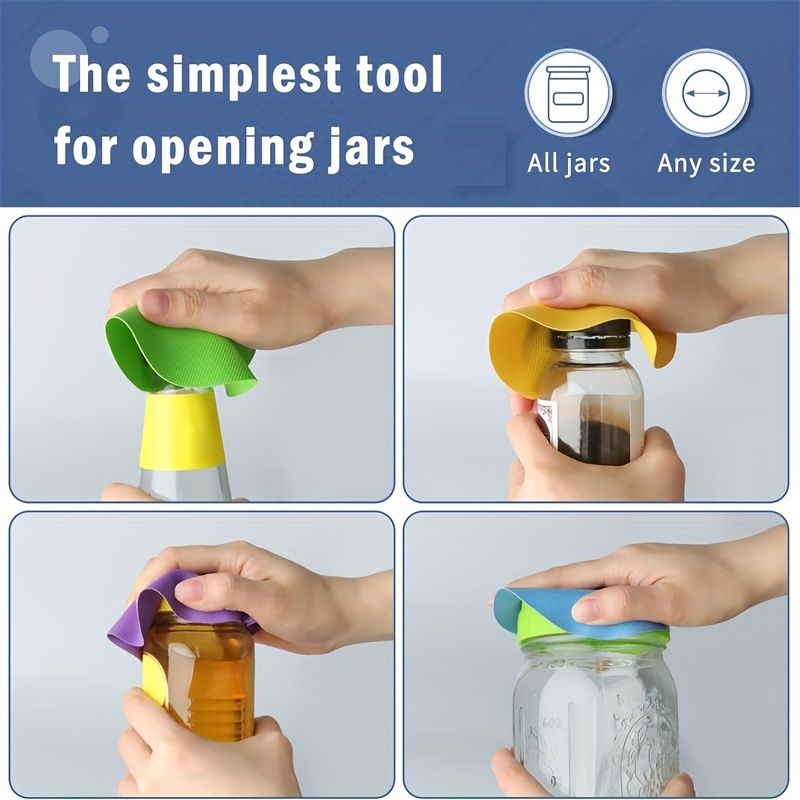 4pcs rubber can opening pad, round heat insulation and non-slip clamping pad for jars, easy-to-open kitchen tool (round) 4pcs Color Random — image 5