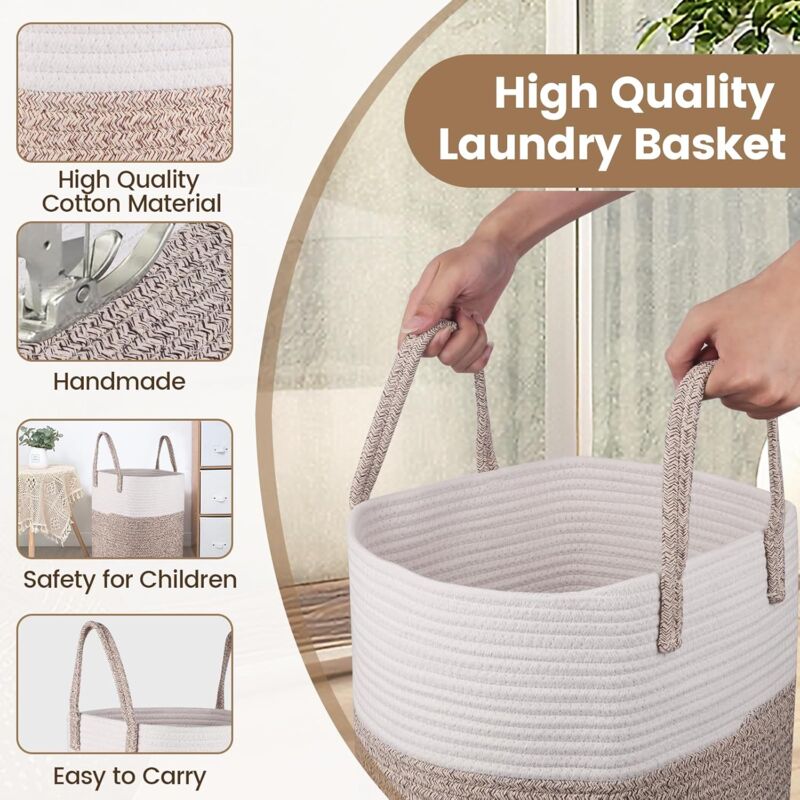 Laundry Basket - 40 × 35 Cm Foldable Storage Baskets - Cotton ROpe Laundry Basket With Handles - Toy Storage Basket — image 3