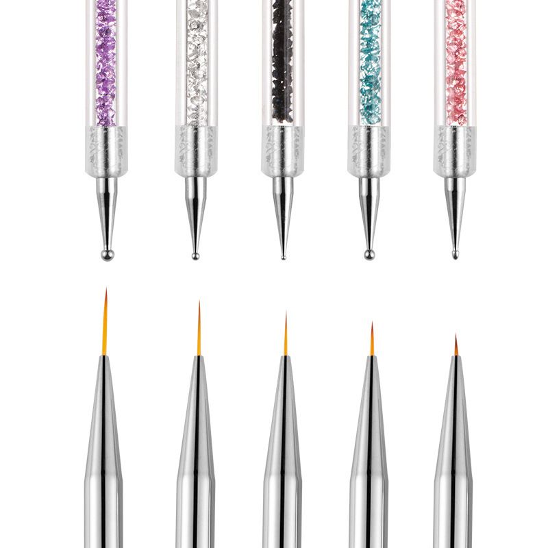 Gel Polish Nail Art Brushes Set-5 Pcs Dual-ended Nail Paint Brushes for Nail Art with Fine Liner Brushes and Dotting Pen — image 3