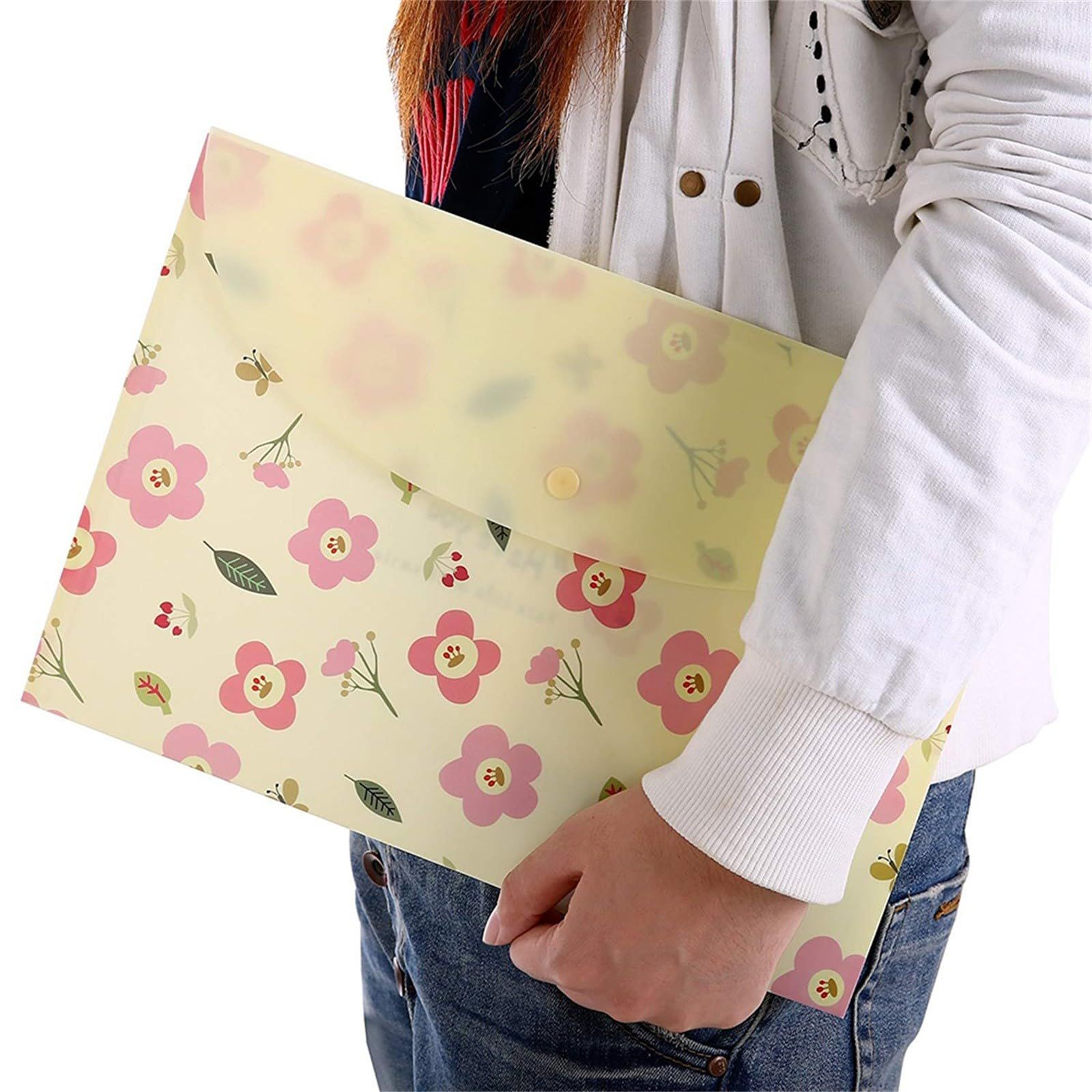 Plastic Document Folder Envelope Files Paper Organizers Bag Floral Design Green Arts and Crafts for Kids Ages 8-12 Boys Fun (4pes) — image 4