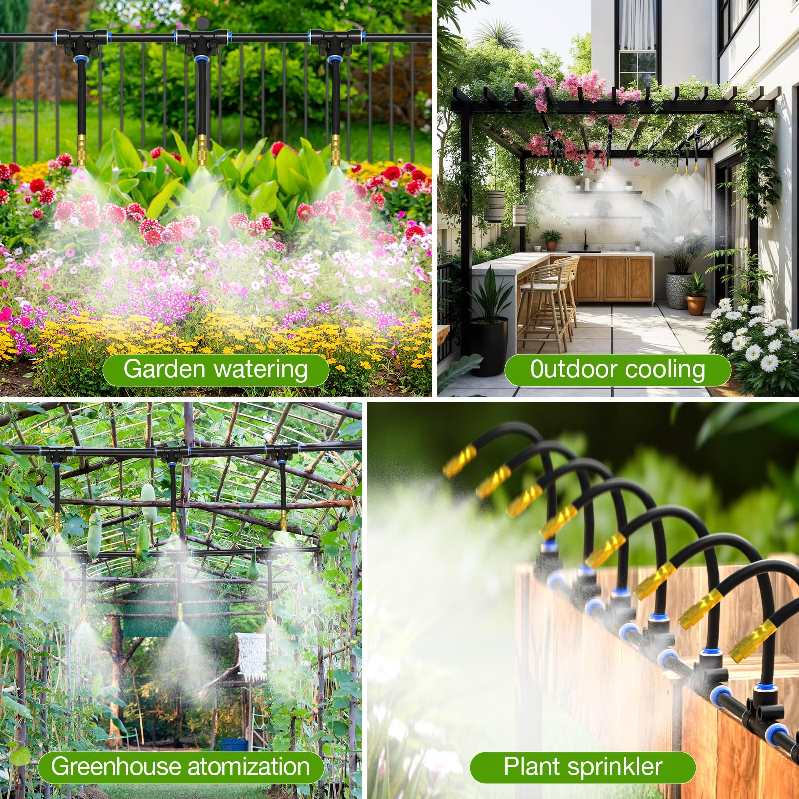 200Ft 1/4" Drip Irrigation System,Garden Irrigation Kit with 32pcs Adjustable Copper Nozzles,Automatic Atomizing Watering System for Outdoor Plants,Raised — image 6