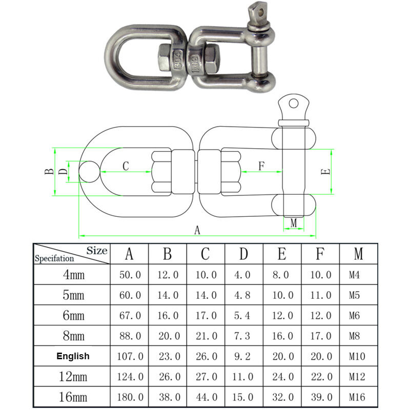 Swivel Shackles Mooring Anchor Chains 304 Stainless Steel Swivel Connector for Marine Boat, 6mm — image 4