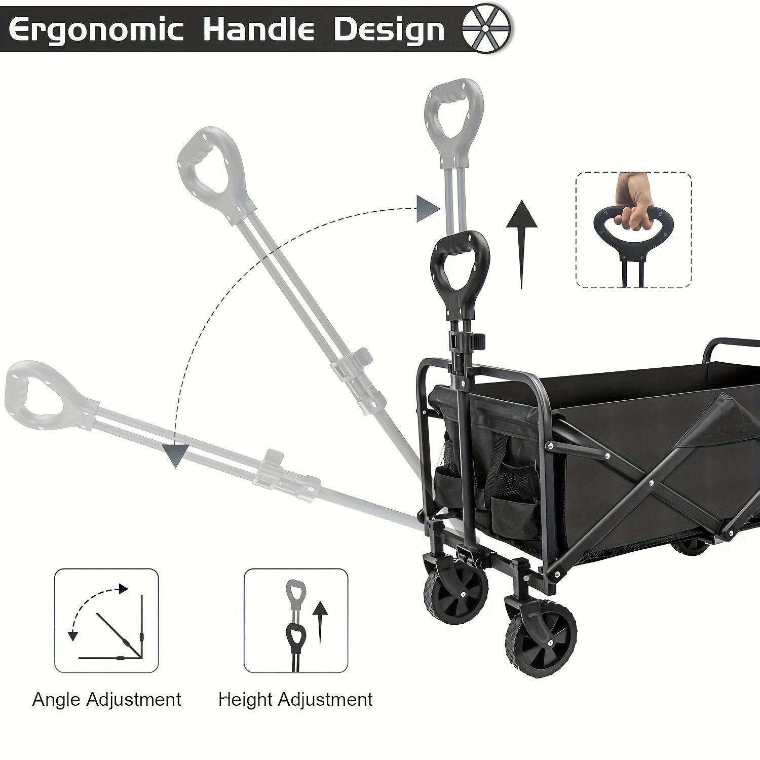 250KG Load Capacity 300L Large Capacity Heavy Duty Foldable Beach Car - All-Terrain Foldable Multi-Functional Handcart with Large Wheels, Side Pockets and — image 4