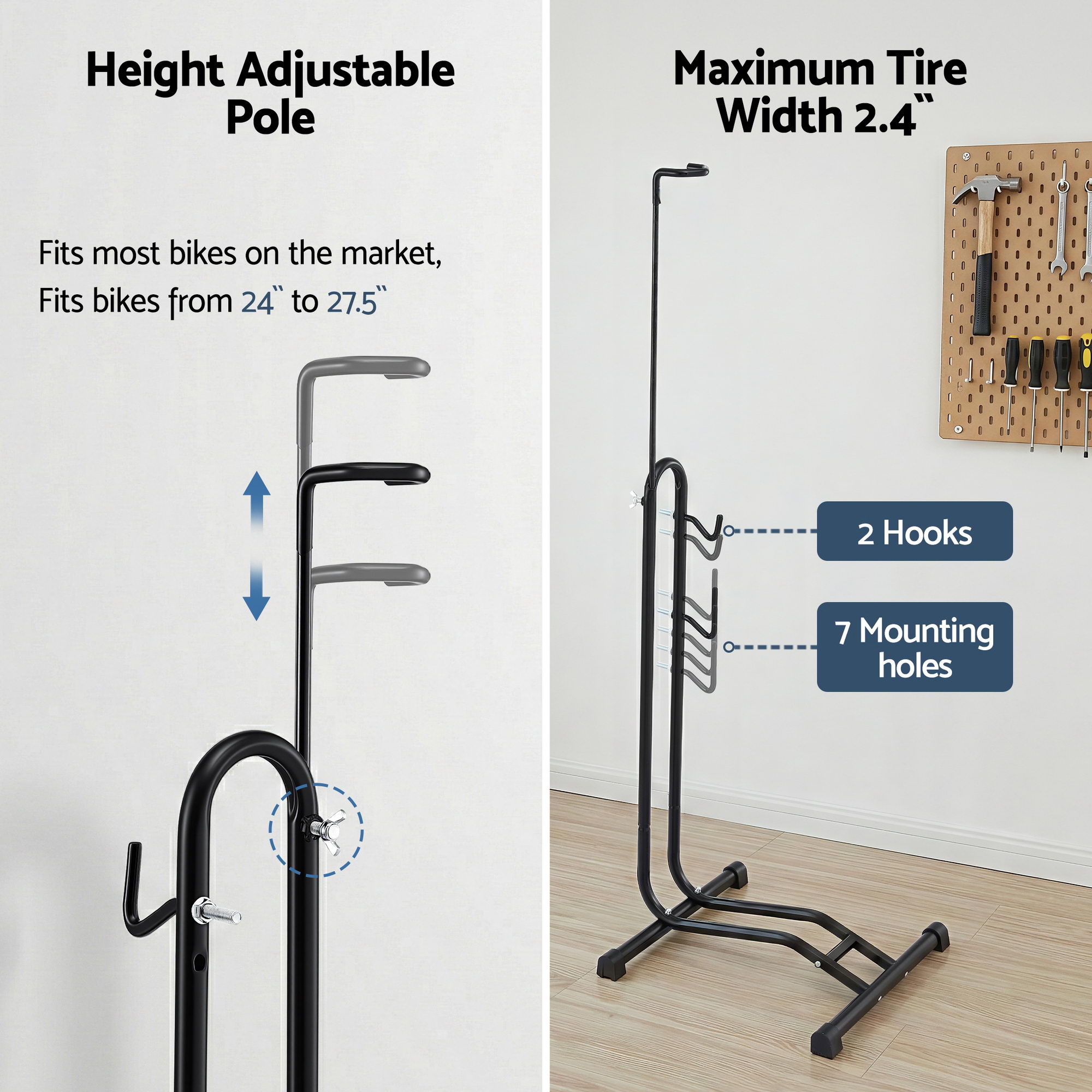 Weisshorn 4-in-1 Bike Parking Stand Vertical Floor Storage Rack for 24"-27.5" Bicycles, Adjustable Height Repair Maintenance Stand, Stable Indoor โ image 5