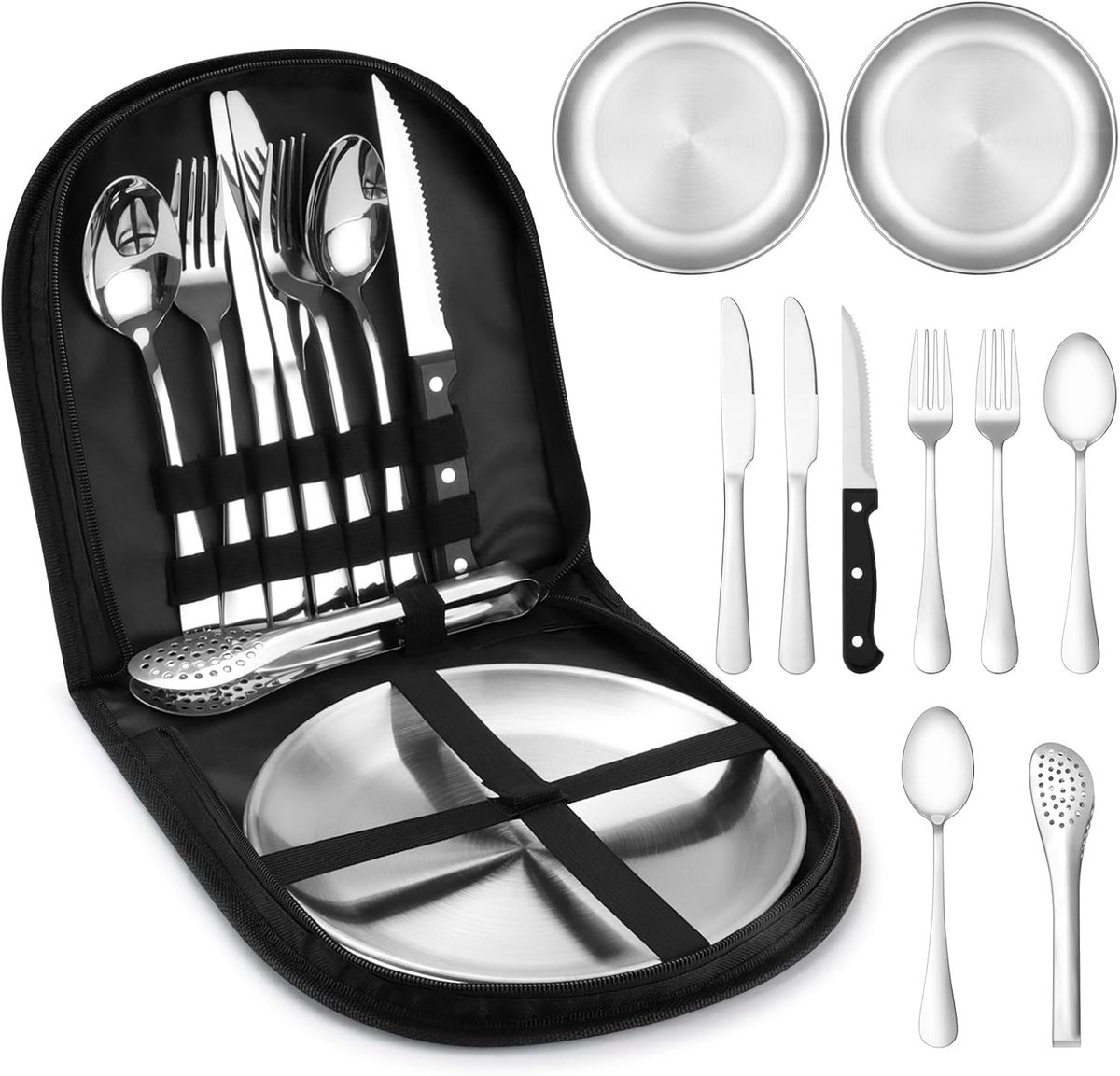 2 Person Cutlery Set (10-piece) - Camping Set for 2 People - Spoons, Knives, Forks, Steak Knives - 10 Pieces Stainless Steel Cutlery - Including