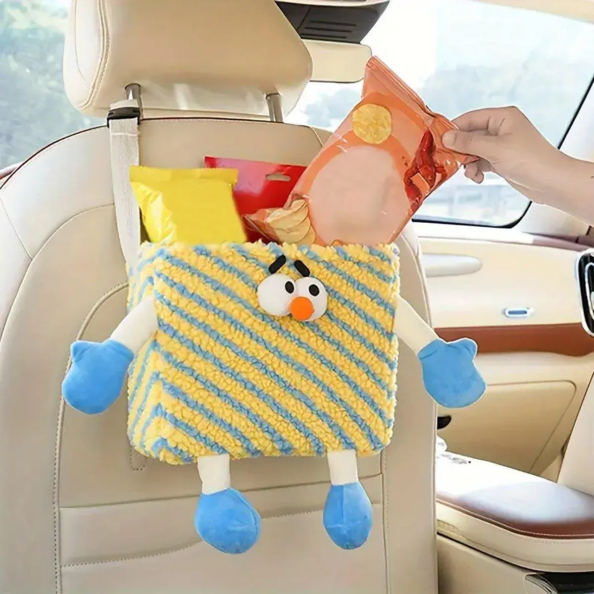 Car Wastebasket Seatback Hanging Storage Bin for Car Trash and Organizing - Blue — image 6