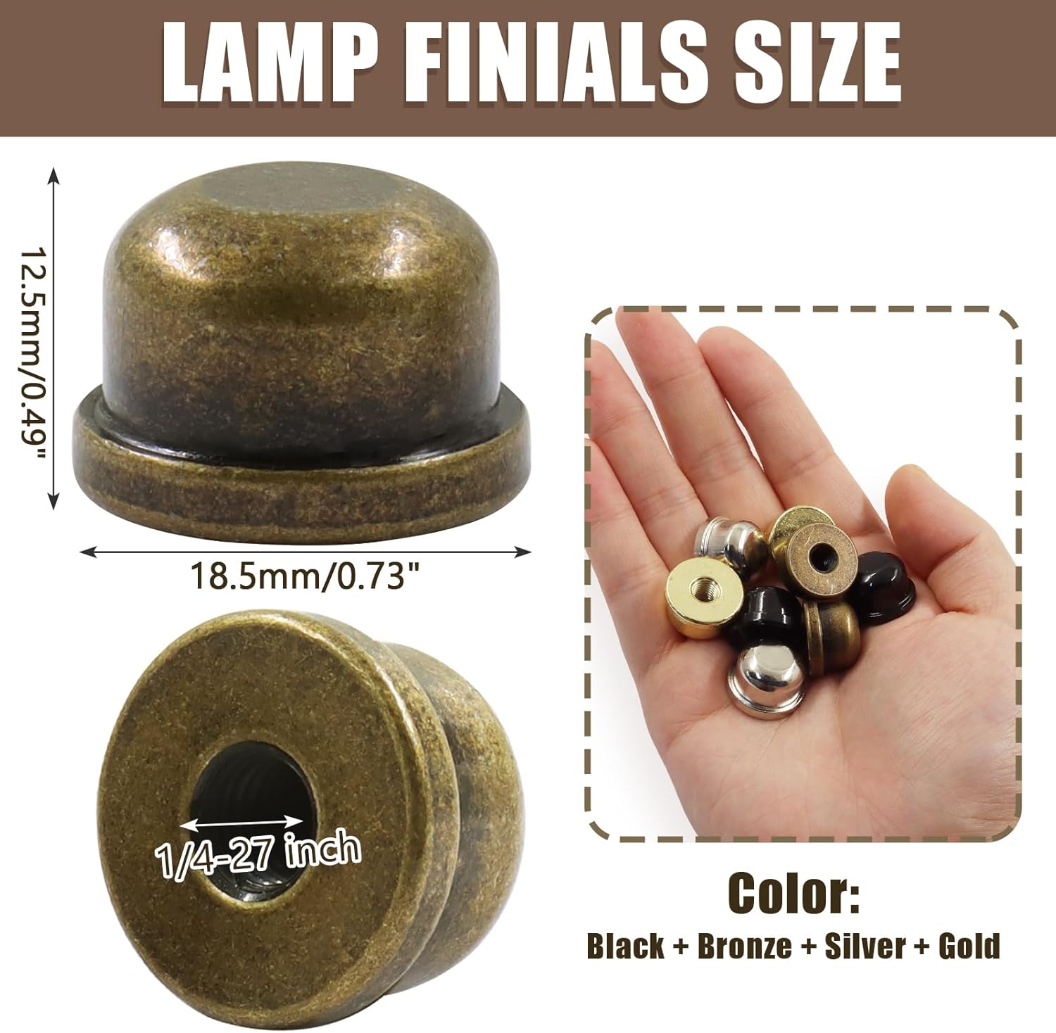 Biaungdo 8 Pack Metal Lamp Finial Cap Knob, Lamp Shade Screw Cap Top Lamps Decoration for Lamps Shade Holder, 1/4-27 Inch, 4 Colors — image 2