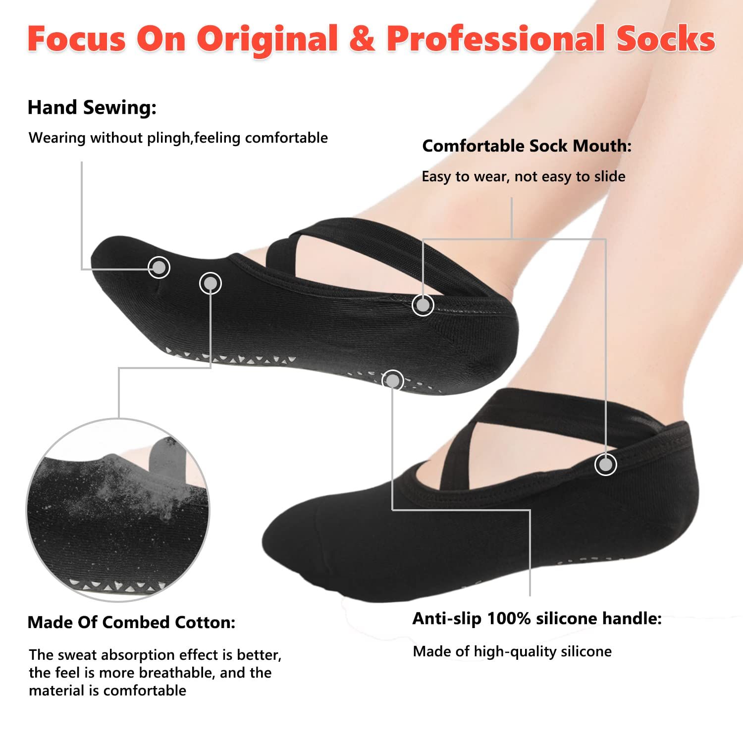 Pilates Socks Straps & Cushion Yoga Socks with Grips for Women Non Slip Grippy Gripper Socks,,Women's Athletic Socks — image 2