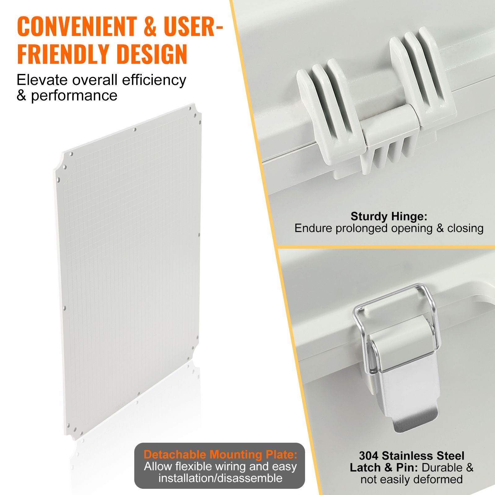 Outdoor Electrical Junction Box, 530 x 430 x 200 mm, ABS Plastic Electrical Enclosure Box with Hinged Cover Stainless Steel Latch, IP67 Dustproof Waterproof — image 5