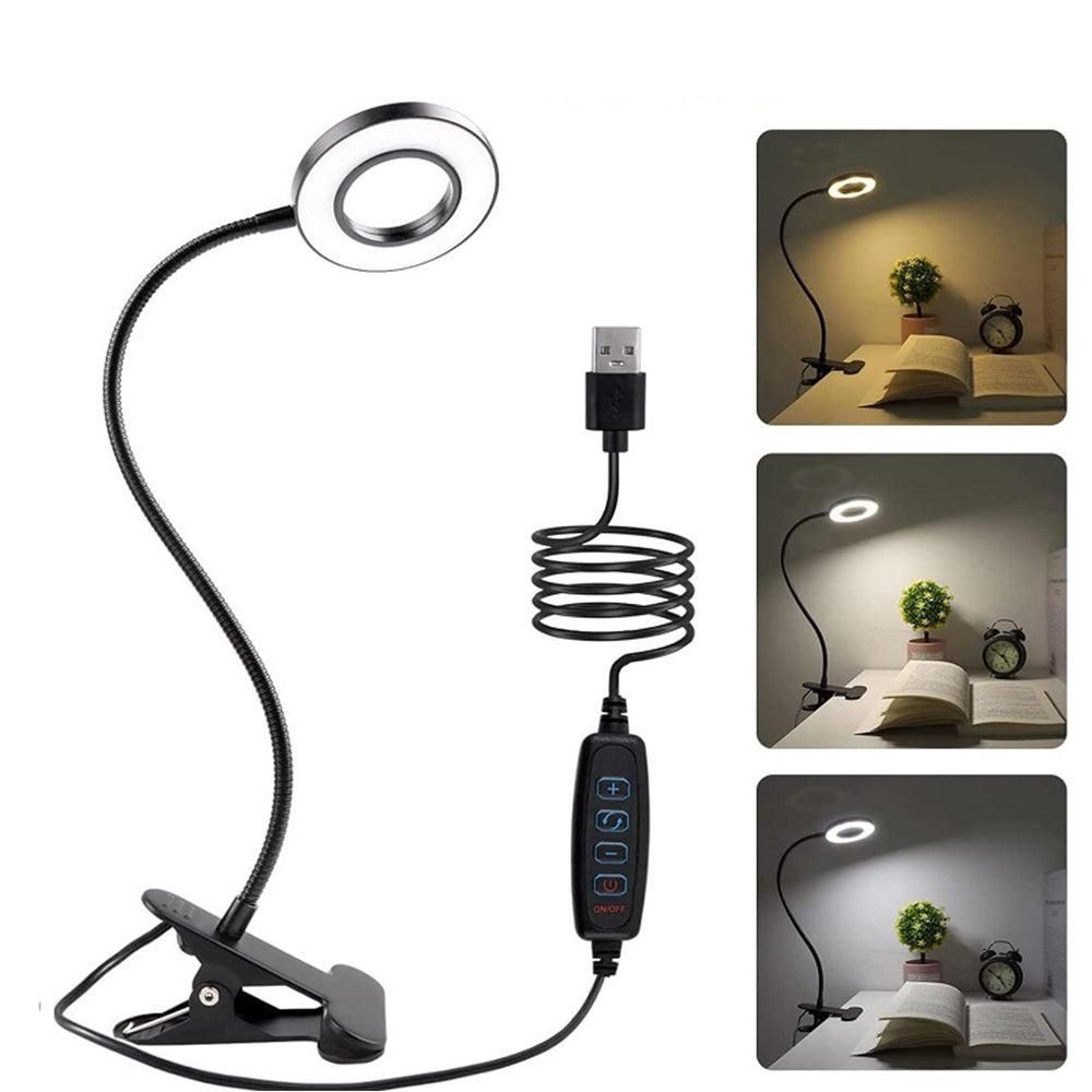 Dimmable USB Desk Lamp 3 Color Modes Flexible Gooseneck Reading Light with Clamp White — image 6