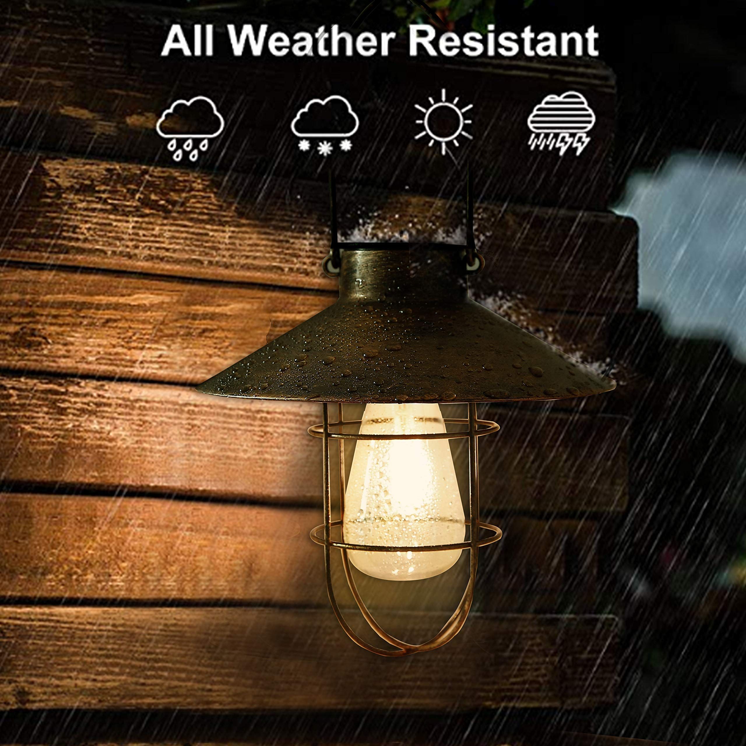 Black Hanging Solar Lights Lantern Lamp with Shepherd Hook,Waterproof Bulb Lights for Garden Outdoor Pathway — image 4
