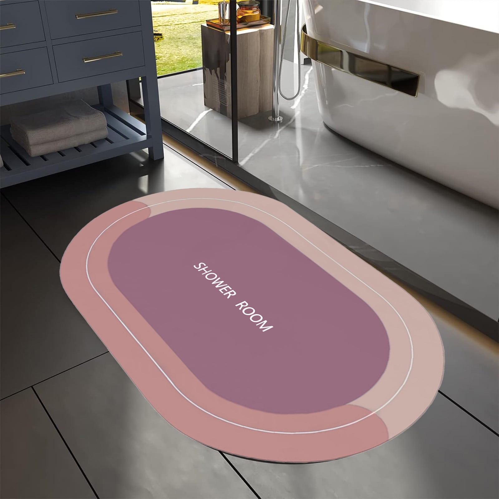 Oval Bathroom Rugs, Extra Soft Absorbent Bath Mat, 15.7"x23.6" Quicker Dry Washable Bath Mats for Bathroom, Tub and Shower, Non-Slip Bathroom Rug Pink — image 5