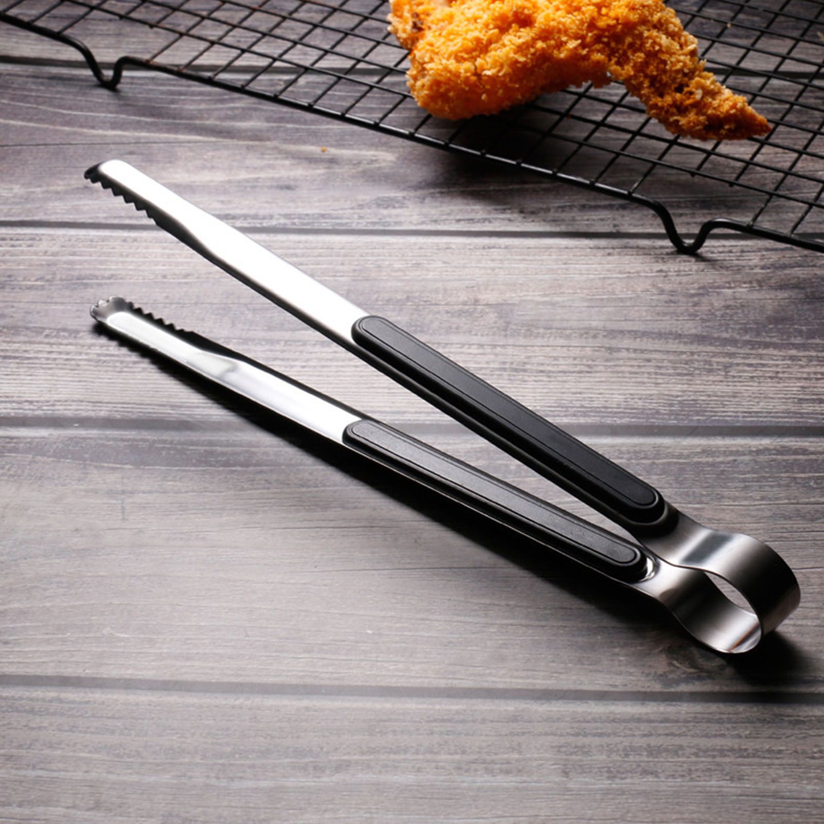 Kitchen Cooking Tong Stainless Steel Easy to Clean Teeth Mouth Steak Clip for BBQ Food 25.5cm Black — image 6
