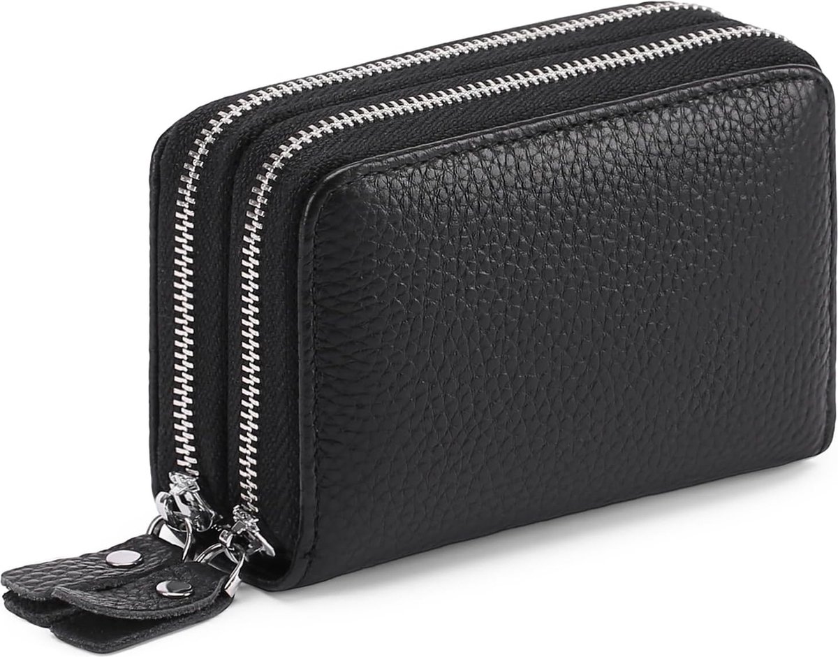 Wallet - RFID Credit Card Holder - 10 Cards with Zipper - Leather - Black - RFID Protection - Gift - 10*8.5*4cm