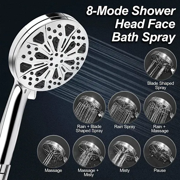 Shower Head 8+2 Functions Handheld Shower Nozzle with High Pressure Water Jet and Detachable Hose, high-pressure spray — image 3