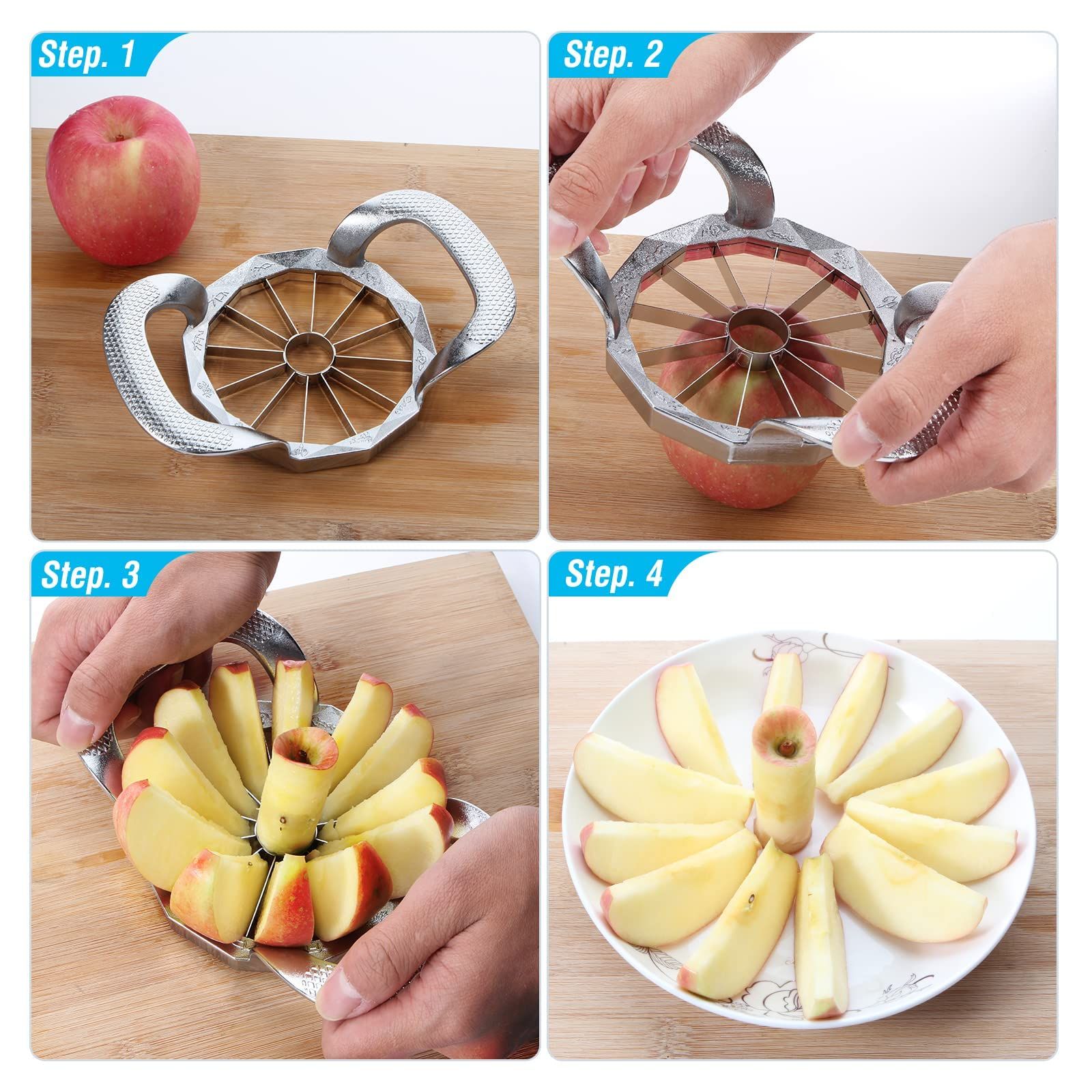 Apple Slicer,12-Slices Stainless Steel Cutter,Heavy Duty Stainless Steel Apple Cutter and Divider, Anti-slip Handle,Gifts for Mom, Easy to Use.(Chrome color) — image 4