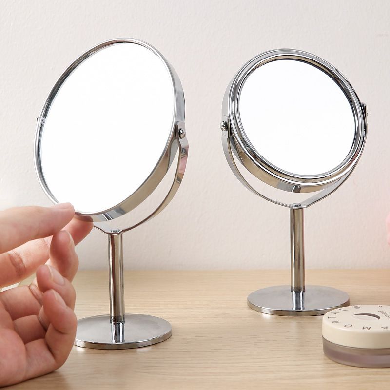 2 pcs Makeup Mirror Mini Women Beauty Makeup Cosmetic Mirror Oval Compact Dual Side Normal+Magnifying Mirror Silver โ image 2