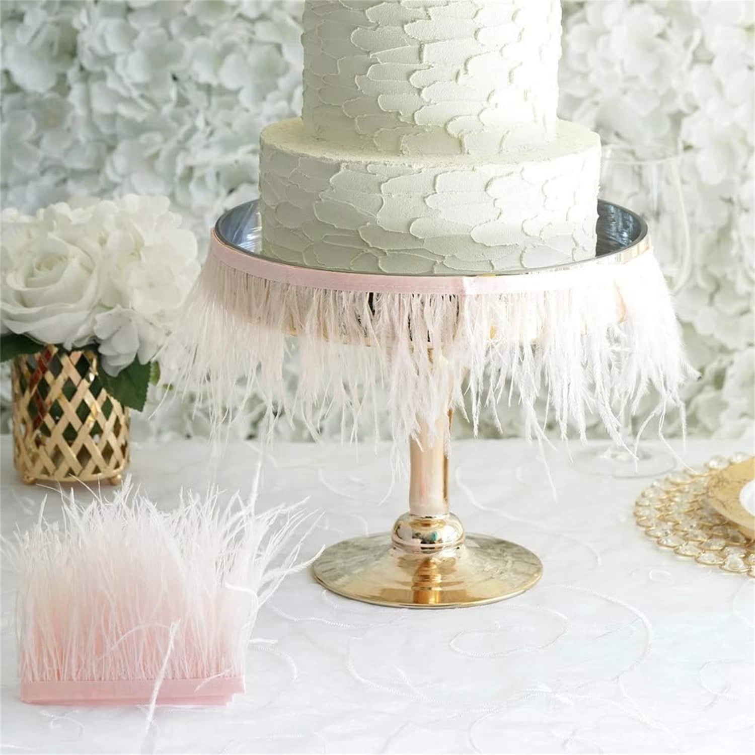 Black Ostrich Feathers Trim,78.7Inx3.15-4.3In Wide Ostrich Feathers Sewing Fringe Trim Ribbon for Latin,Masquerade Decoration Pink — image 4