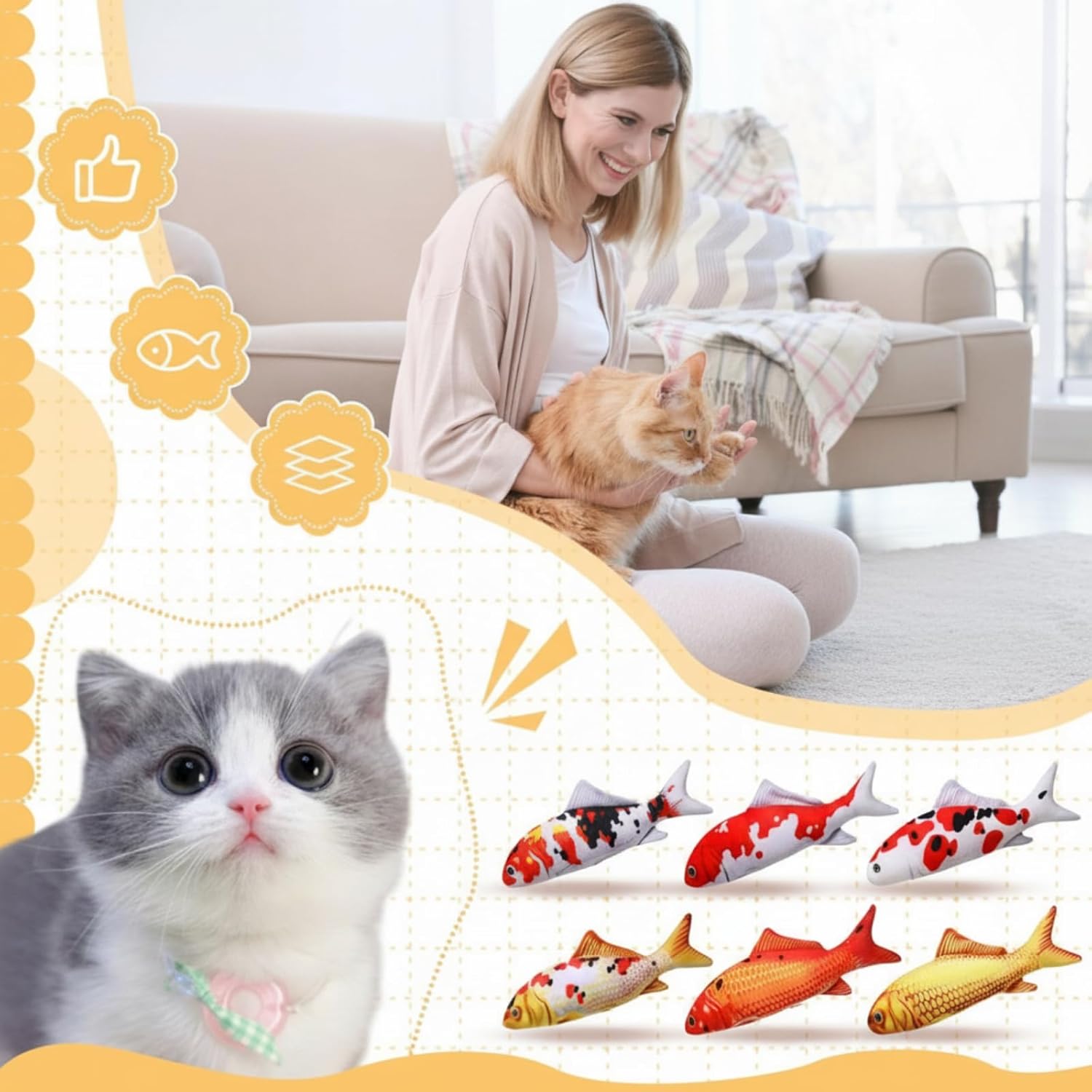 6 Pcs 12 Inch Fish-Shaped Soft Cat Cushions Pillow Realistic Pet Carp Play Pillow for Cats Birthday Gift(Classic Style) — image 4