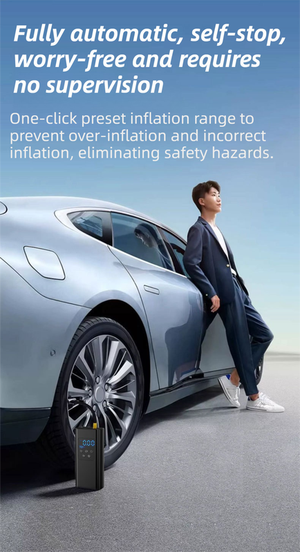 Wireless Rechargeable Tire Inflator with 4 Inflation Modes & 5 Inflatable Parts - Real-Time LCD Precision Gauge, Auto-Stop & Emergency LED Light(2-Cell) โ image 6