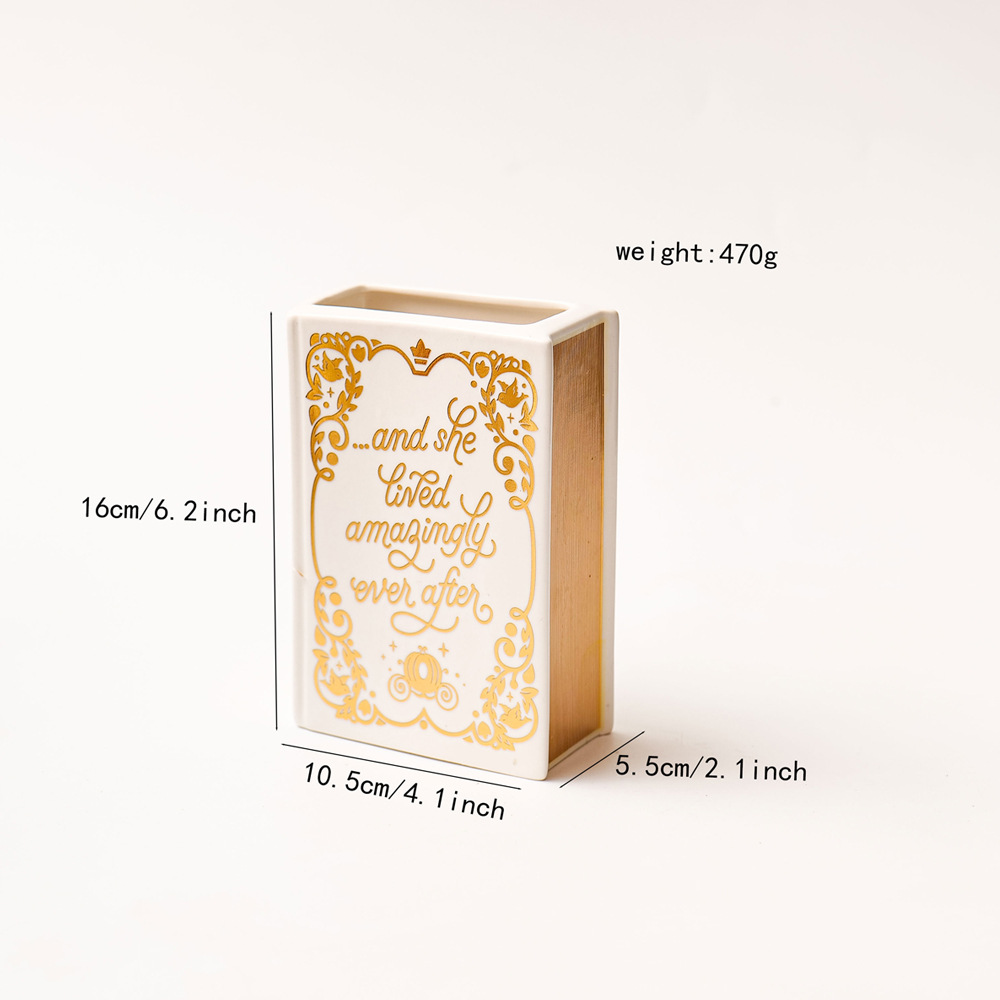 Literary Book Vase - Creative Ceramic Planter & Desk Organizer(Golden Book) — image 2