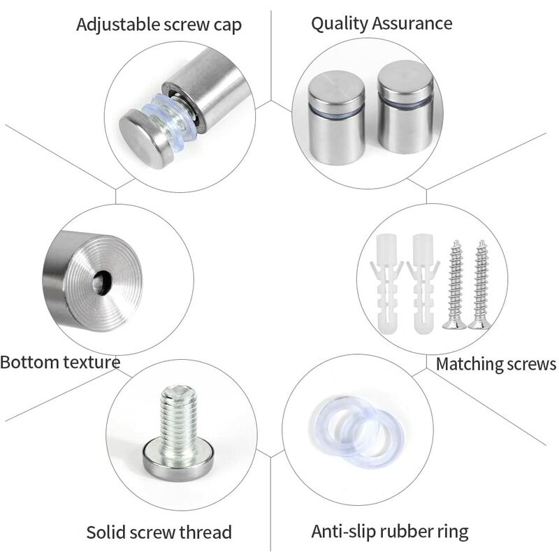 20 pcs Glass Standoffs, 19 X 25Mm Standoff Screws, Stainless Steel Wall Mount For Advertising Nails — image 2