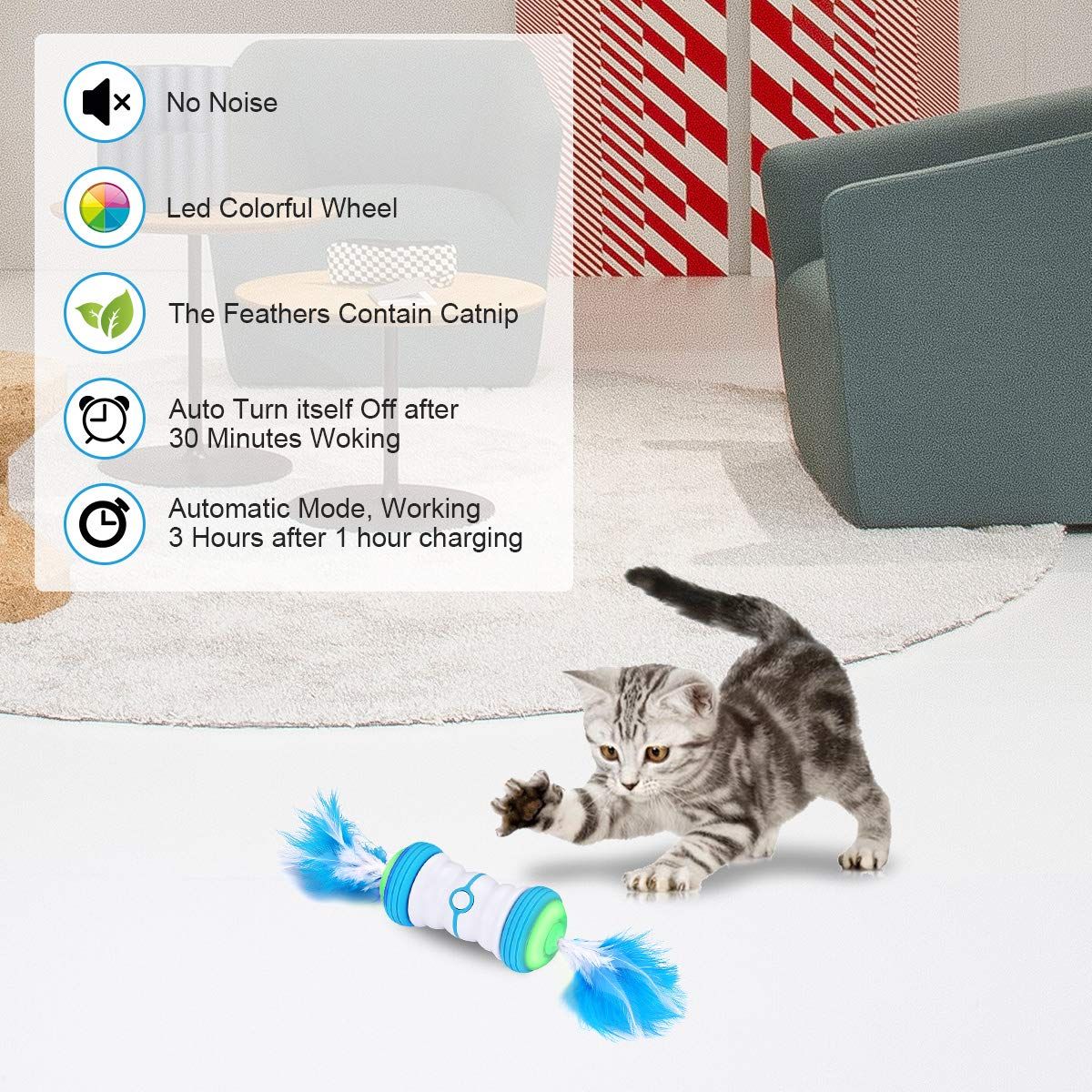 ENJOY PET Cat Toys, Interactive Cat Feather Toys with 360 Degree Automatic Rolling, 2 Speed Modes, USB Rechargeable, Pet Exercise — image 2