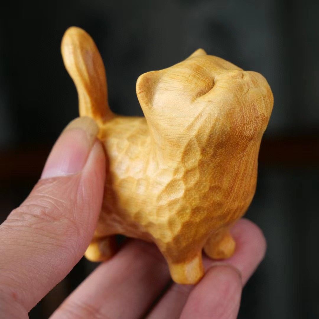 Carved Wooden Model Handmade Cute Cat — image 2