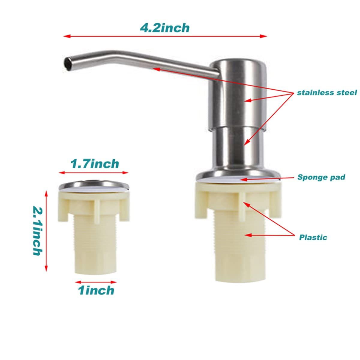 Sink Soap Dispenser for Kitchen Sink and Tube Kit (Brushed Nickel), Tube Connects Directly to Soap Bottle, (No Bottle) — image 2