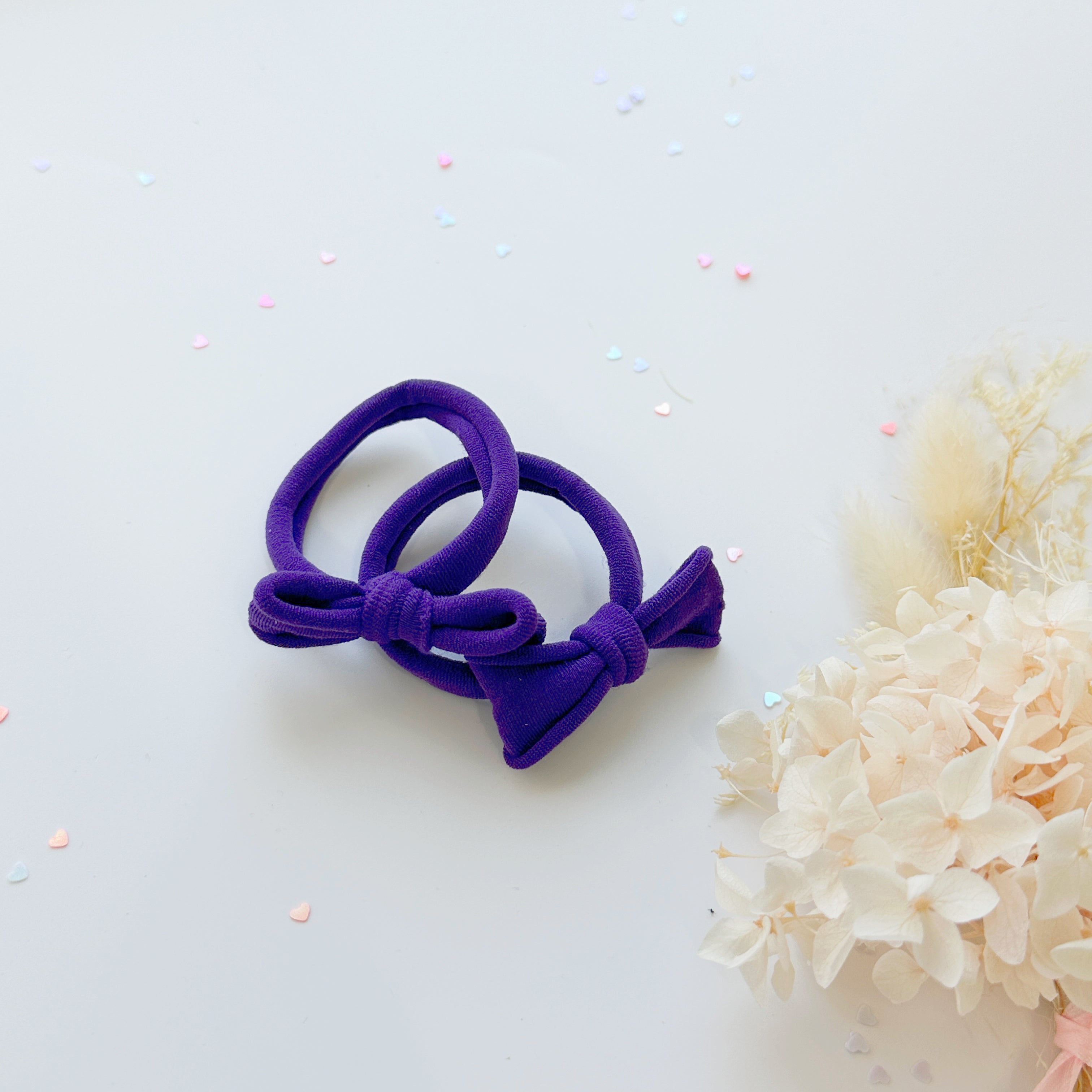 Handmade Simple Bow metal free hair ties - Violet - 1 Pairs - Royal Blue โ image 6