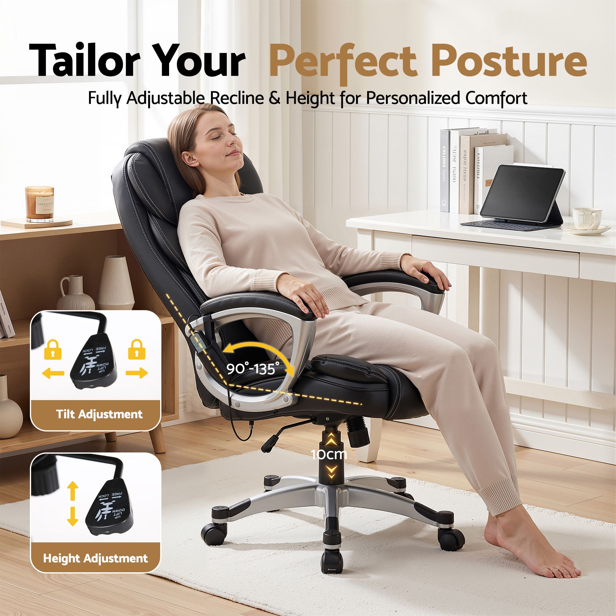Artiss 8 Point Massage Office Chair Heated Seat PU Black — image 5