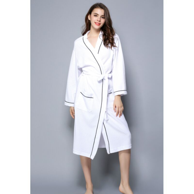 Women Bathrobe, Lightweight Waffle Cotton Unisex Dressing Gown, White L — image 2
