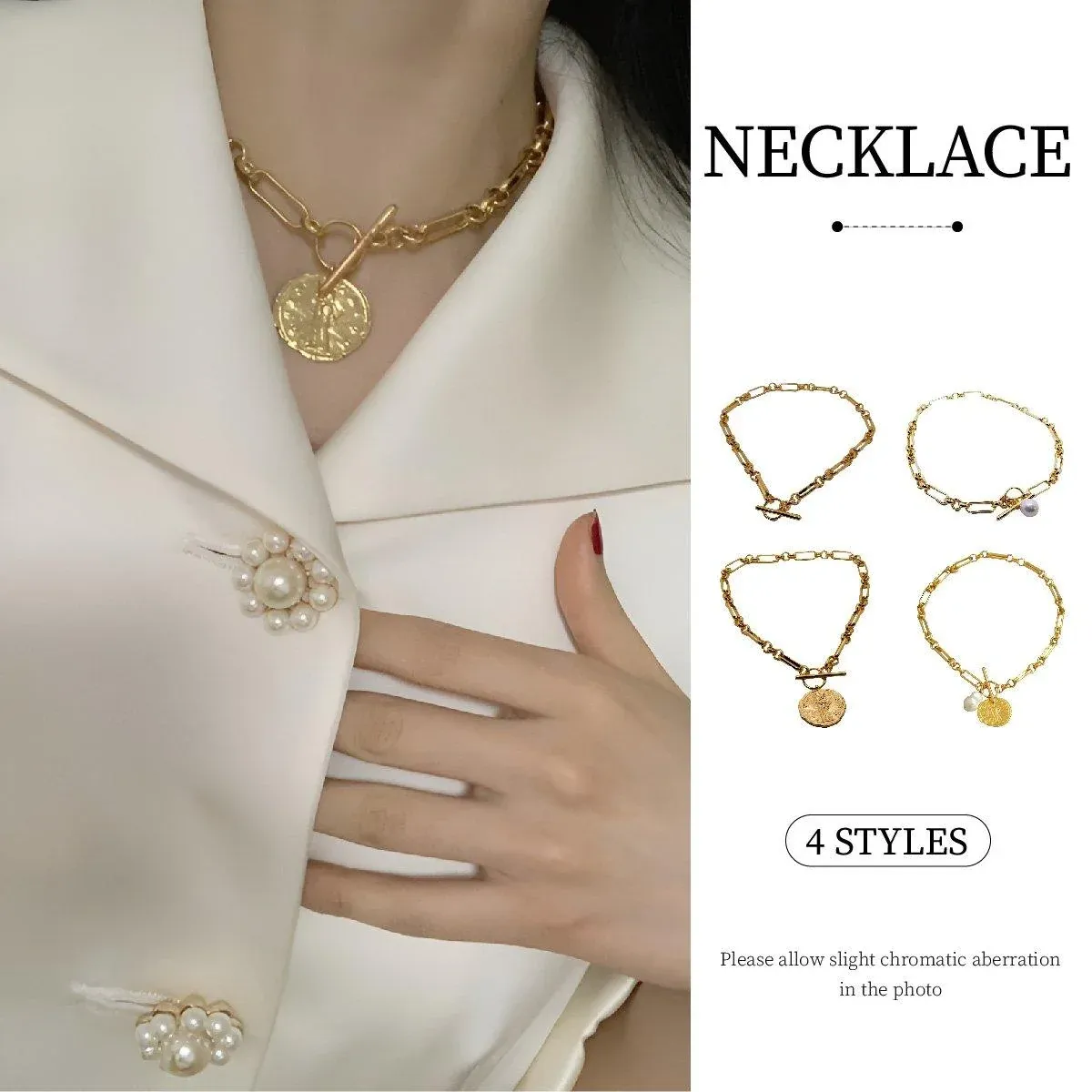 Chain Vintage OT Clasp Necklace Elegant Jewelry for Women Fashion Necklace - Gold-Pearl-Chain โ image 2