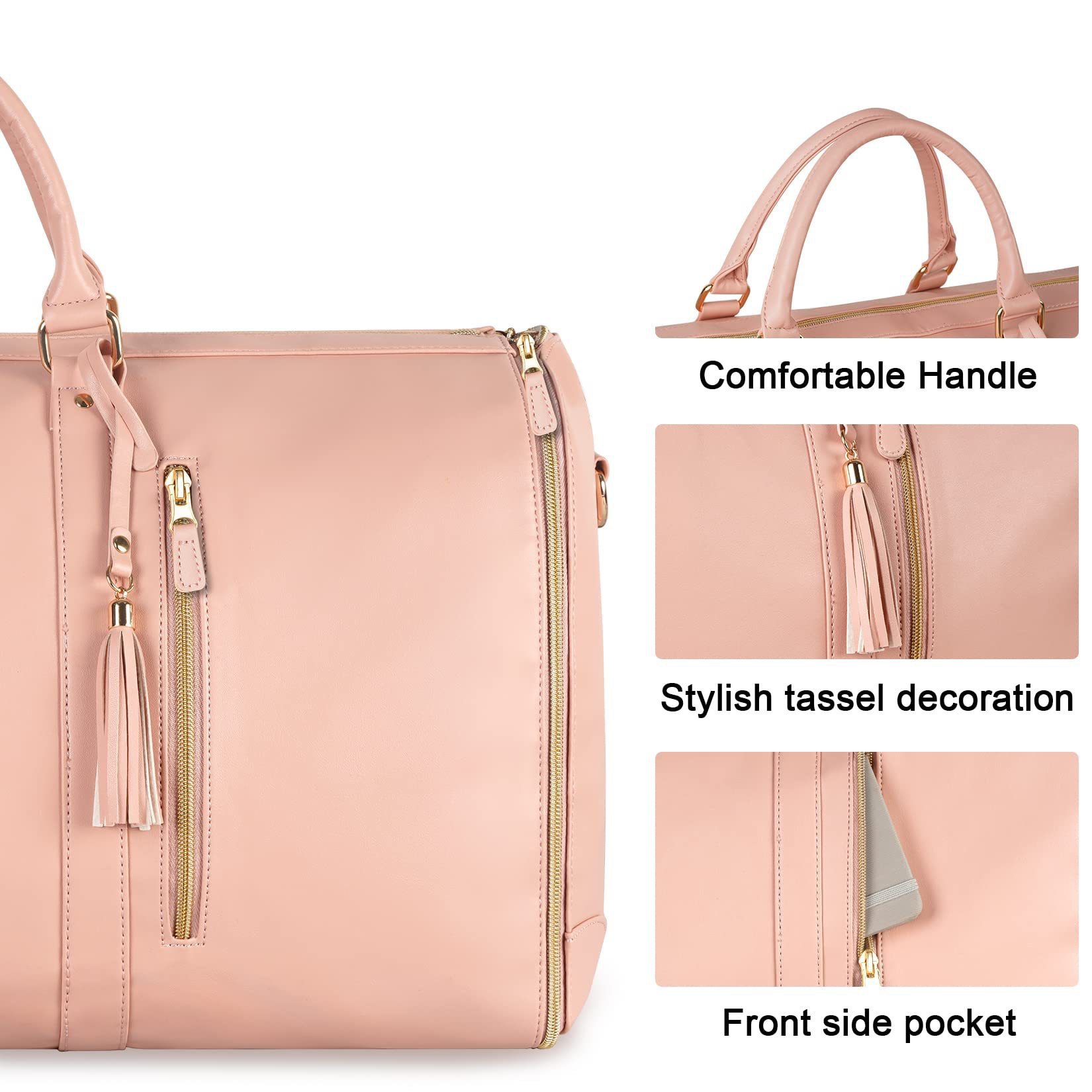 Pink Convertible Garment Duffel Bag with Leather Accents - Travel Weekender Bag for Suits and Dresses โ image 4
