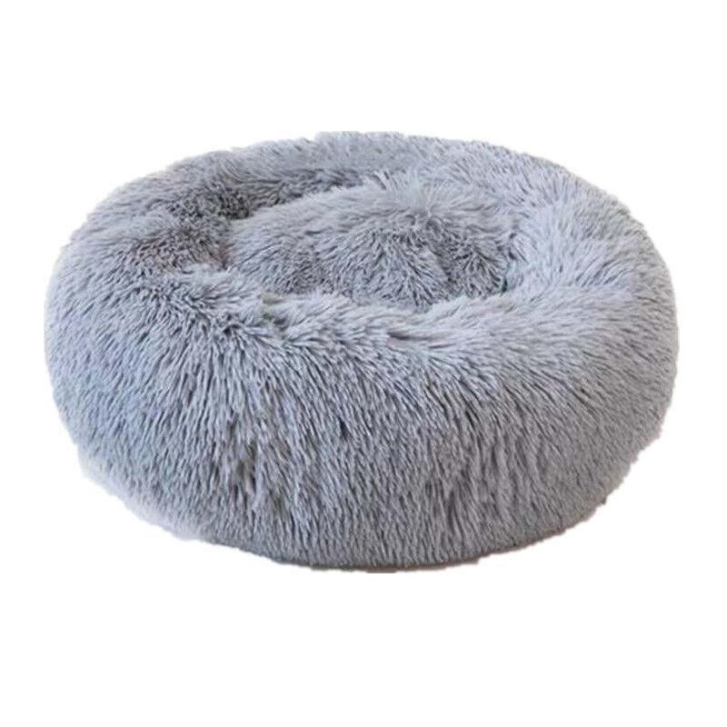 L-70CM Dog Cat Pet Calming Bed Washable ZIPPER Cover Warm Soft Plush Round Sleeping - Grey — image 3