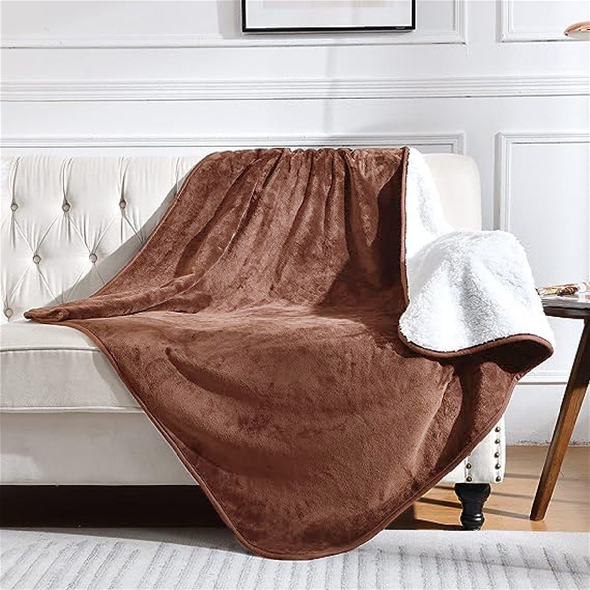 Waterproof Blanket for Bed Couch Sofa, Soft Liquid Pee Proof Pet Blanket for Dog Puppy Cat, Reversible Sherpa Fleece Furniture Protector (Brown, 47 × 40