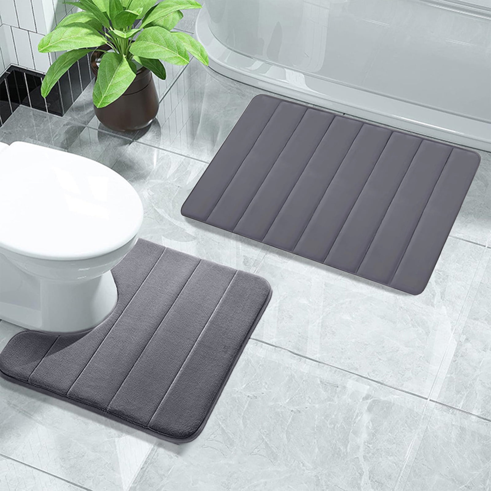 Memory Foam Toilet Rug, Non-Slip Bathroom Rugs, Toilet Rugs U Shaped Washable, Commode Contour Rug, Soft Comfortable Super Water Absorption #2_Dark Gray — image 5