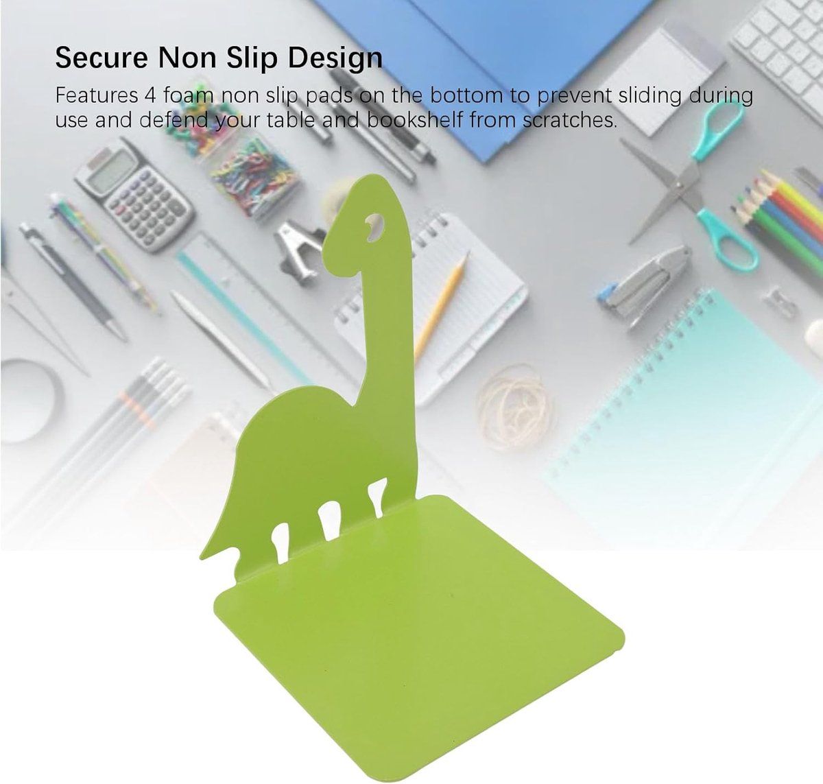 2-Piece Green Dinosaur Metal Bookend Set, Non-Slip Children's Desk Organizer, 12.5 x 16 cm โ image 4