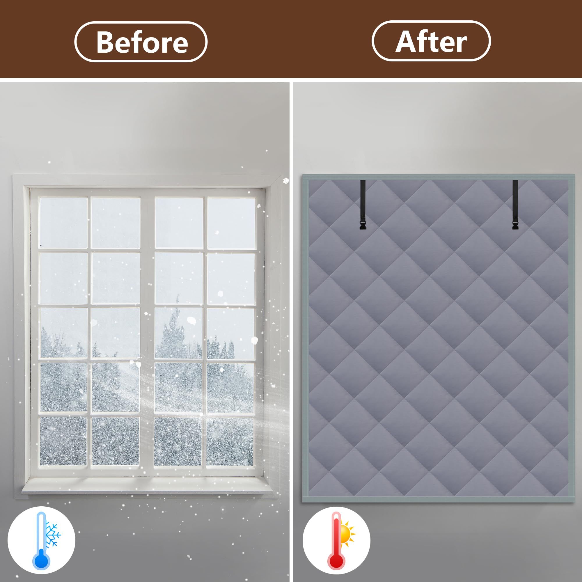26*38in Winter Insulated Window Curtain-Oxford Thermal Insulated Window Blanket with Fastener-Gray Window Insulation Kit for Winter Keeping Warm โ image 4