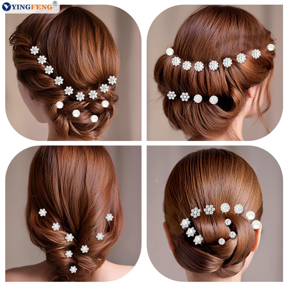 60 Pcs 7 Styles Silver Bridal Wedding Hair Pins, Flower Hair Clips for Women, U Shaped Crystal Pearl Hair Clips, Suitable for Brides, Bridesmaids, Women's — image 4
