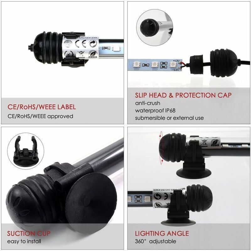 LED Aquarium, 5.8W, LED Lamp IP68 Waterproof RGB Lighting Aquarium LED, DC12V, Eclairages for Aquarium Lamp Tube Submersible for Aquarium, 48cm — image 3