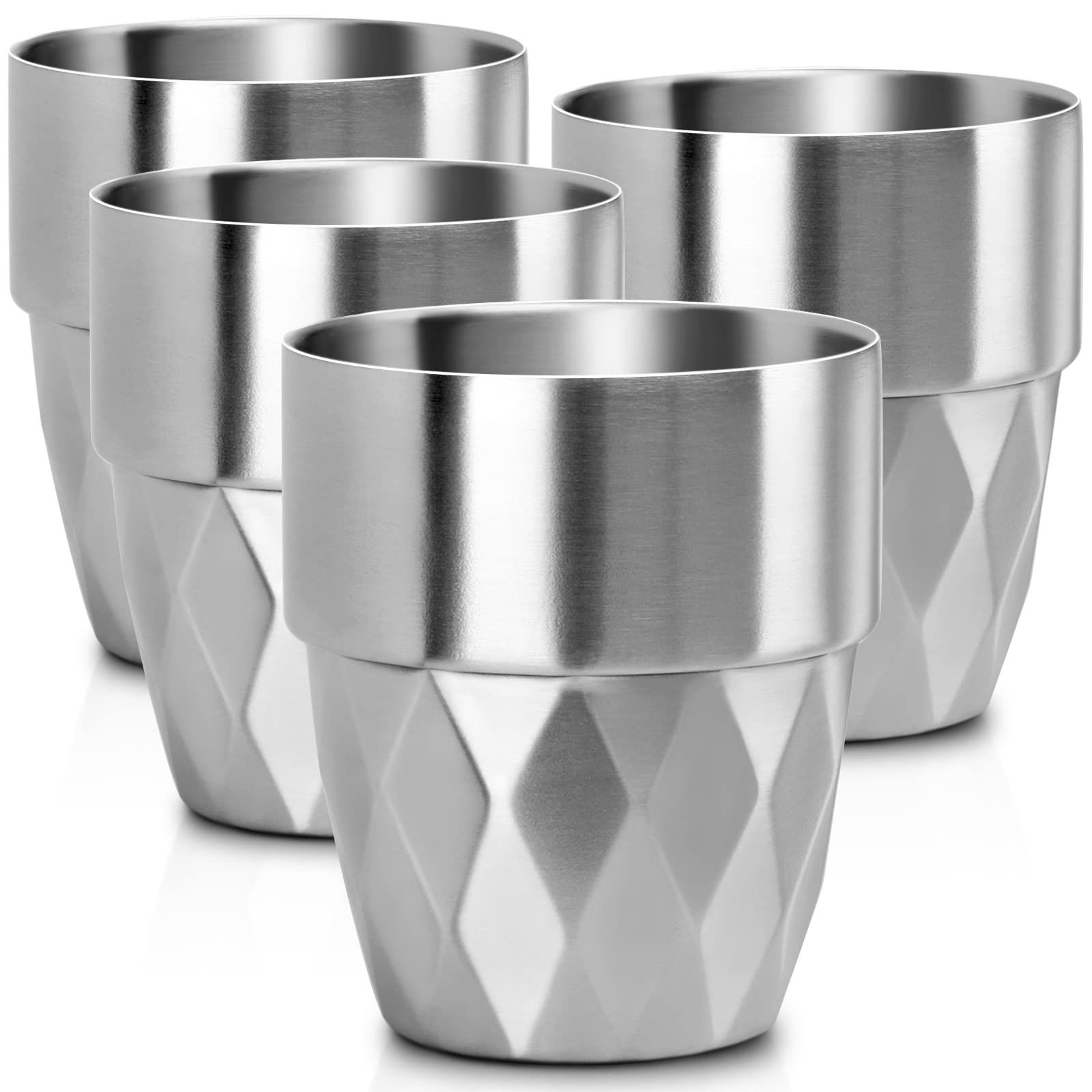Stainless Steel Cup, 10 oz/300ml Set of 4 Stackable Stainless Steel Insulated Cups, Small Metal Cup Double Wall Tumbler Vacuum Metal Drinking Glasses for Home