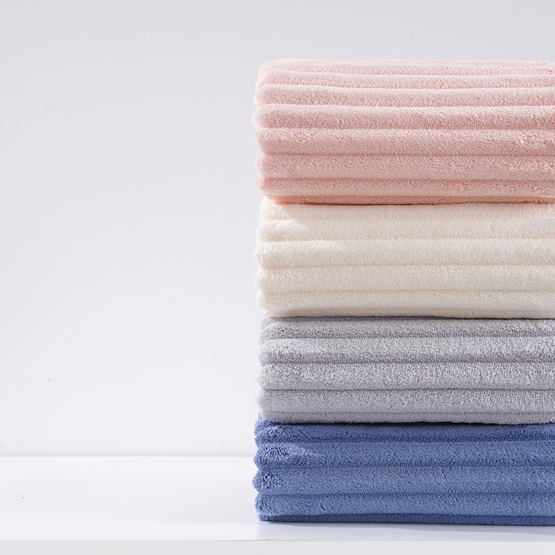 Grey Soft Candy Stripe Coral Fleece Bath Towel and Washcloth Set, Ultra Absorbent, Skin-Friendly — image 4