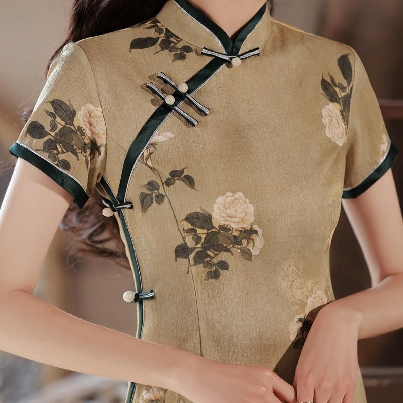 Retro Chinese Style Yellow Jacquard Cheongsam Short Sleeve Improved Young Style - XXL โ image 3