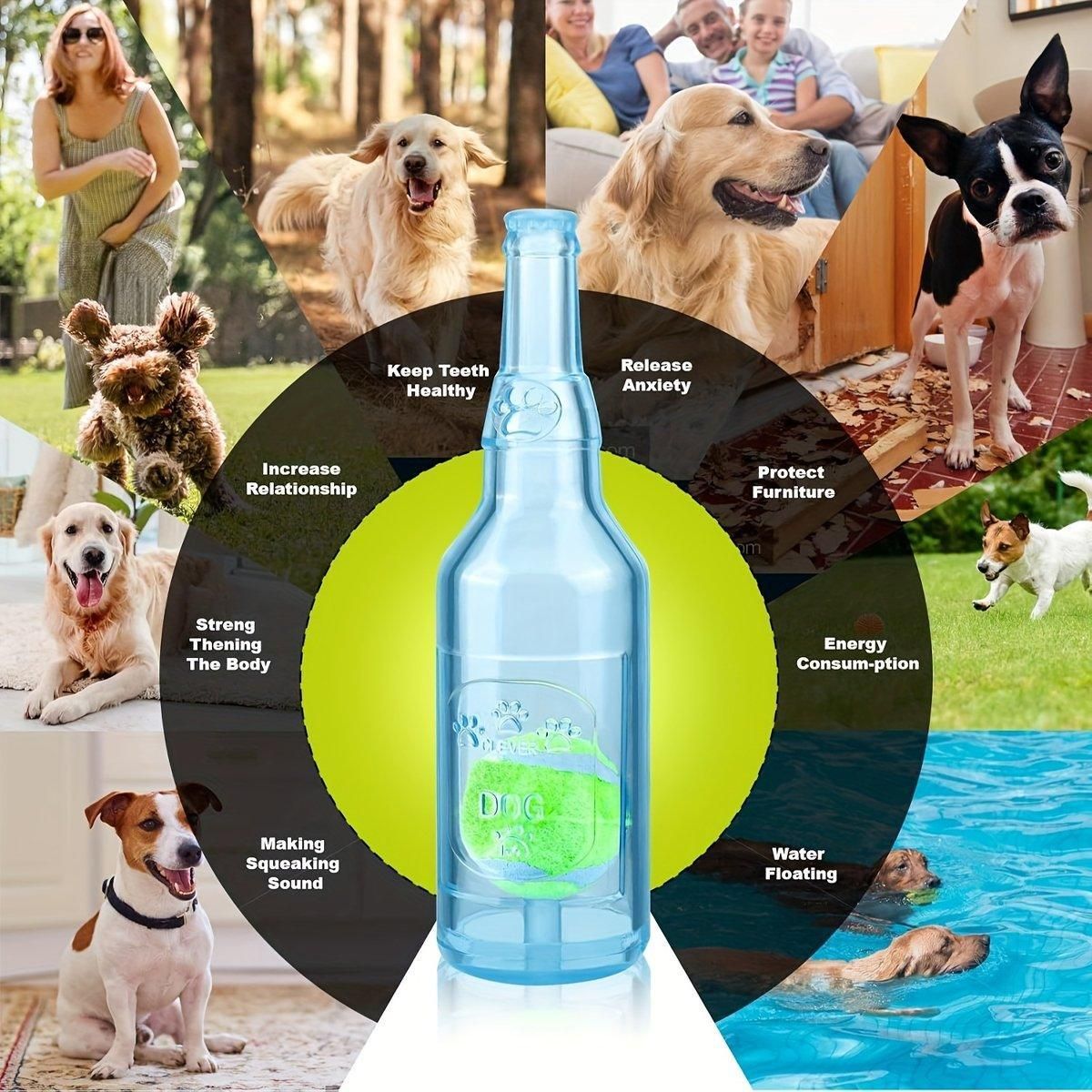 Durable Pet Teething Resistant Tennis Ball Wine Bottle Chew Toy for Dogs Play - Green-S — image 6