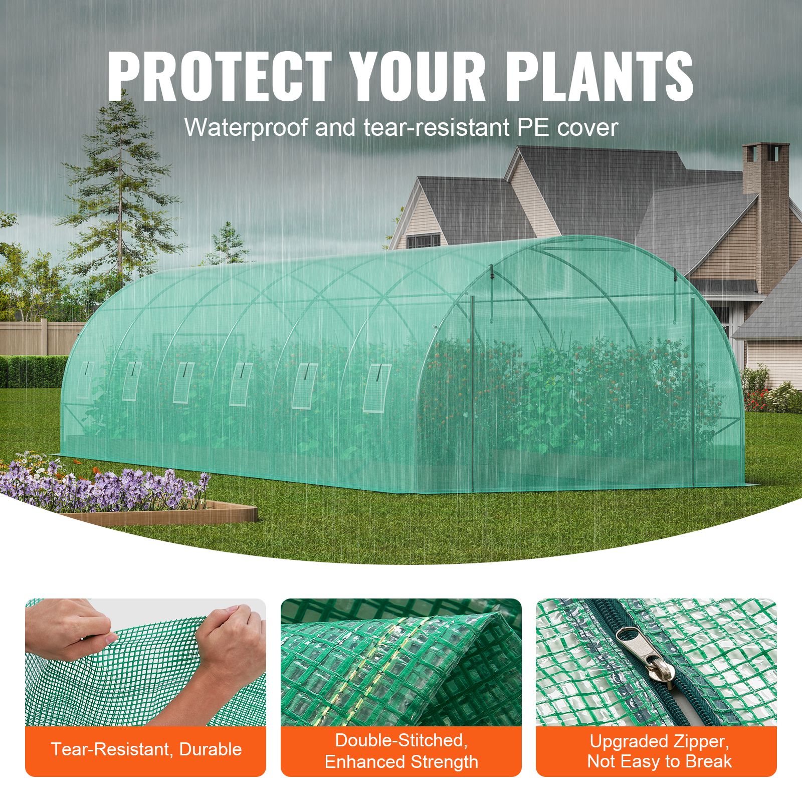 Walk-in Tunnel Greenhouse 29.2x9.7x6.5ft Galvanized Frame PE Cover Green — image 3